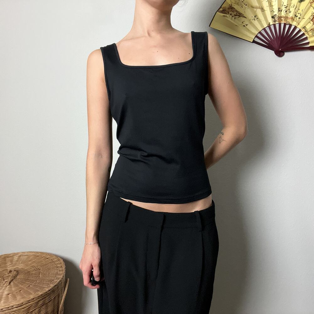anne fontaine black minimalist square neck basic tank top